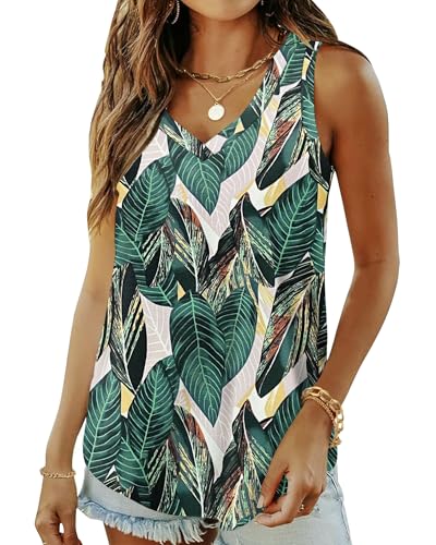 WNEEDU Damen Tanktop Sommer Basic - Ärmellos Oberteile V-Ausschnitt T Shirt Top Cami Bluse(Bananenblatt S) von WNEEDU