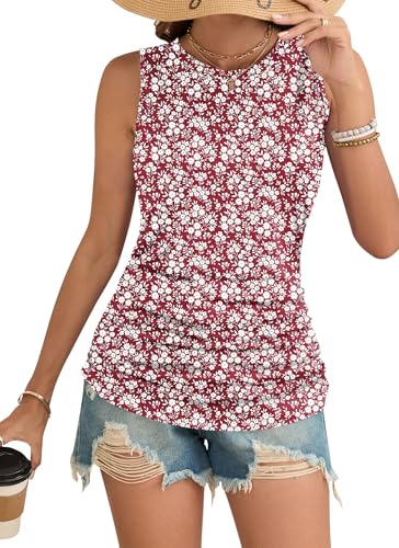 WNEEDU Damen Tanktops Sommer Ärmellos Oberte Rote Blumen XL von WNEEDU
