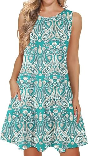 WNEEDU lässiges Sommerkleid Damen Ärmellose Tank Strandkleider T-Shirt Kleid mit Taschen von WNEEDU