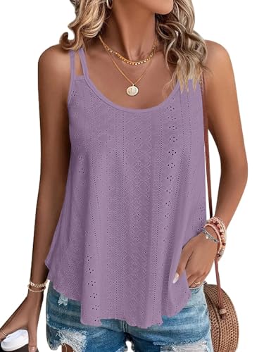 WNEEDU Lila Damen Tank Top Sommer Spaghetti Cami Oberteile Ärmellose Rundhalsausschnitt Shirt Blusen Tops Lila XL von WNEEDU