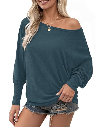 WNEEDU Schulterfreies Oberteil Damen Off Shoulder Pullover Langarmshirt Fledermausärmel Rundhals Herbst Longshirt Tunika Bluse Sweatshirt Lässig Grün XL WNEEDU Schulterfreies Oberteil Damen Off Shoulder Pullover Langarmshirt Fledermausärmel Rundhals Herbst Longshirt Tunika Bluse Sweatshirt Lässig Grün XL von WNEEDU