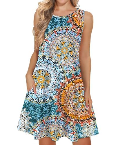 WNEEDU lässiges Sommerkleid Damen Ärmellose Tank Strandkleider T-Shirt Kleid mit Taschen von WNEEDU