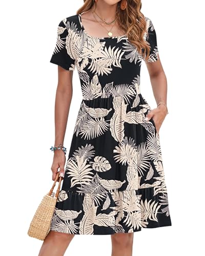 WNEEDU Damen Sommerkleid Kurzarm Knielang Tunika Kleider Quadratischer Ausschnitt Freizeitkleid Mit Taschen Regenwaldblatt 2XL WNEEDU Damen Sommerkleid Kurzarm Knielang Tunika Kleider Quadratischer Ausschnitt Freizeitkleid Mit Taschen Regenwaldblatt 2XL von WNEEDU