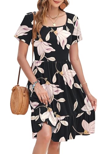 WNEEDU Sommerkleid Damen Elegant Kleider Kurzarm Quadratischer Ausschnitt Strandkleider Knielang Tunika Freizeitkleid Mit Taschen WNEEDU Sommerkleid Damen Elegant Kleider Kurzarm Quadratischer Ausschnitt Strandkleider Knielang Tunika Freizeitkleid Mit Taschen von WNEEDU