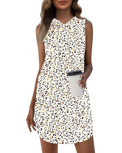 WNEEDU Sommerkleid Damen mit Kapuze Ärmelloses Sweatshirt Kleid mit Taschen Bunter Fleck XL von WNEEDU
