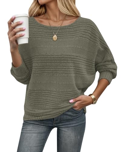 WNEEDU Strickpullover Damen Herbst Dünne Fledermausärmel Geripptes Pullover Langarm Schiffskragen Locker Pulli Sweater Langarmshirt Sweatshirt Kuschlig Weich Lässig Helles Armeegrün 2XL WNEEDU Strickpullover Damen Herbst Dünne Fledermausärmel Geripptes Pullover Langarm Schiffskragen Locker Pulli Sweater Langarmshirt Sweatshirt Kuschlig Weich Lässig Helles Armeegrün 2XL von WNEEDU