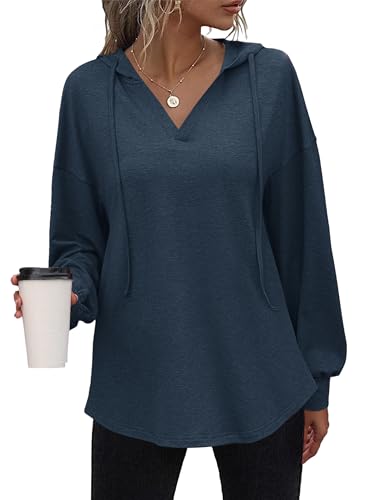 WNEEDU Sweatshirt Damen Langarmshirt Longsleeve Tops Oversized Kapuzenpullover Casual Hoodie mit Kordelzug von WNEEDU