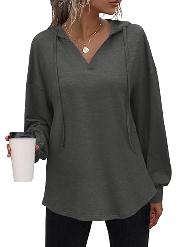 WNEEDU Sweatshirt Damen Langarmshirt Longsleeve Tops Oversized Kapuzenpullover Casual Hoodie mit Kordelzug von WNEEDU