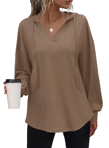 WNEEDU Sweatshirt Damen Langarmshirt Longsleeve Tops Oversized Kapuzenpullover Casual Hoodie mit Kordelzug von WNEEDU