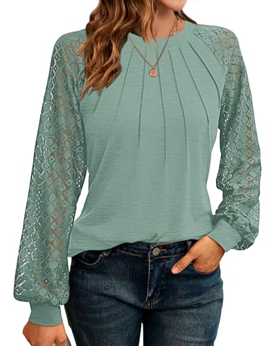 WNEEDU Sweatshirt Damen Pullover Herbst Langarmshirt Oberteile Tops T-Shirts Elegante Langarm Spitzen Lässig Bluse Frühling und Herbst Tops von WNEEDU