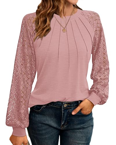 WNEEDU Sweatshirt Damen Pullover Herbst Langarmshirt Oberteile Tops T-Shirts Elegante Langarm Spitzen Lässig Bluse Frühling und Herbst Tops von WNEEDU