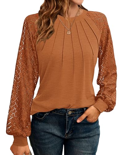 WNEEDU Sweatshirt Damen Pullover Herbst Langarmshirt Oberteile Tops T-Shirts Elegante Langarm Spitzen Lässig Bluse Frühling und Herbst Tops von WNEEDU