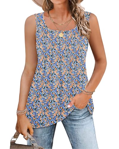 WNEEDU Tank Top Damen Oberteile Tunika Blusentop Kleine Gelb Blaue Blume XL von WNEEDU