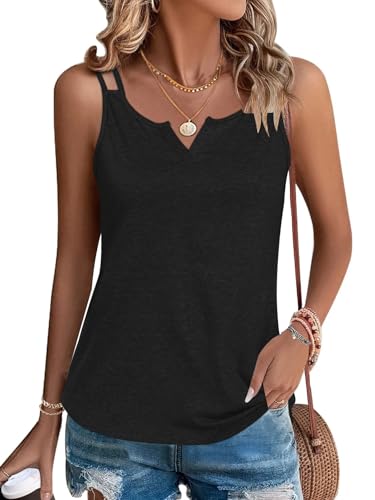 WNEEDU Tank Top Damen Sommer ärmellose Oberteile Spaghettiträger Blusentop Cami Shirt V Ausschnitt sexy Schwarz 2XL von WNEEDU