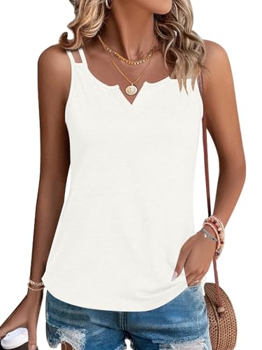 WNEEDU Tank Top Damen Sommer ärmellose Oberteile Spaghettiträger blusen Cami Shirt V Ausschnitt sexy Weiß 2XL von WNEEDU