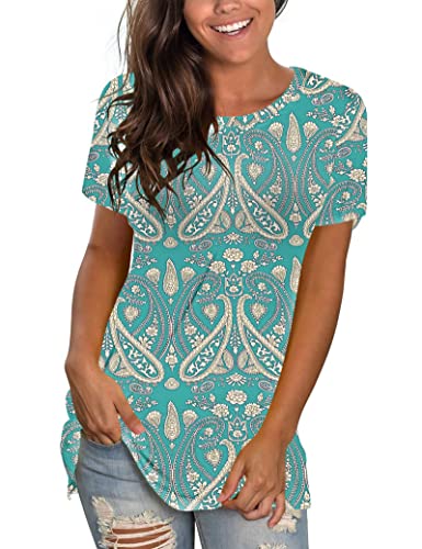 WNEEDU T Shirt Damen Sommer Oberteile Neu Boho Floral Grün M von WNEEDU