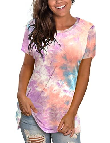 WNEEDU T Shirt Damen Sommer Tops EinGefärbt Blau Lila Orange M von WNEEDU