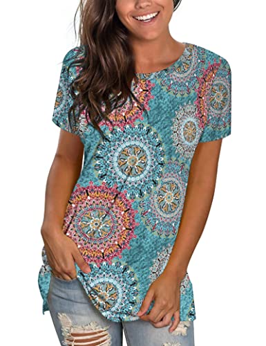 WNEEDU T Shirt Damen Sommer Tops Print Grün L von WNEEDU