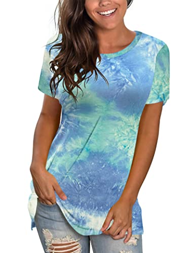 WNEEDU T Shirt Damen Sommer Tops Gefärbt Blau Grün Weiß XL von WNEEDU