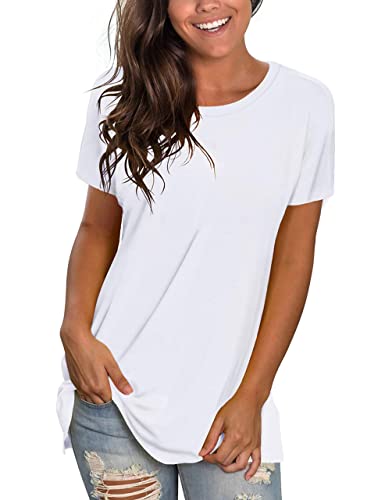 WNEEDU Weißes T Shirt Damen Kurzarm Sommer Top 2XL von WNEEDU