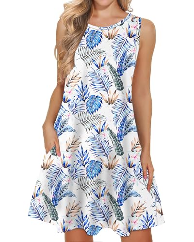 WNEEDU lässiges Sommerkleid Damen Ärmellose Tank Strandkleider T-Shirt Kleid mit Taschen von WNEEDU