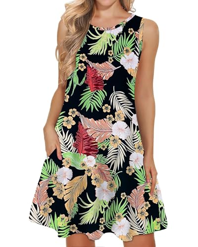WNEEDU lässiges Sommerkleid Damen Ärmellose Tank Strandkleider T-Shirt Kleid mit Taschen von WNEEDU