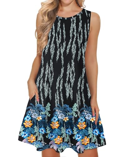 WNEEDU lässiges Sommerkleid Damen Ärmellose Tank Strandkleider T-Shirt Kleid mit Taschen von WNEEDU