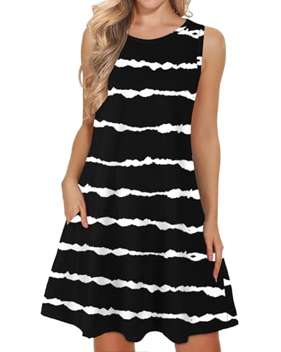 WNEEDU lässiges Sommerkleid Damen Ärmellose Tank Strandkleider T-Shirt Kleid mit Taschen von WNEEDU