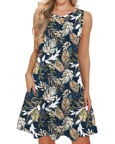 WNEEDU lässiges Sommerkleid Damen Ärmellose Tank Strandkleider T-Shirt Kleid mit Taschen von WNEEDU