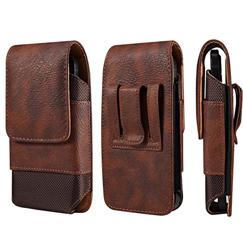 Herren Handy Gürtelclip Holster Leder, Handytasche Gürtel Wasserdicht, Braun Handy Gürteltasche Vertikal Hüfttasche Geldbörse Handyhalterung mit Gürtelschlaufe Taillentasche für Wandern Camping von WNHTFAC