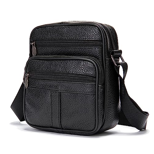 Herren Handy Schultertasche Leder, Handy Umhängetasche Klein Männer Schwarz, Handytasche Seitentasche Crossbody Bag Herren wasserdichte Reißverschluss Handy Messenger Bags für Tägliches Leben Reise von WNHTFAC