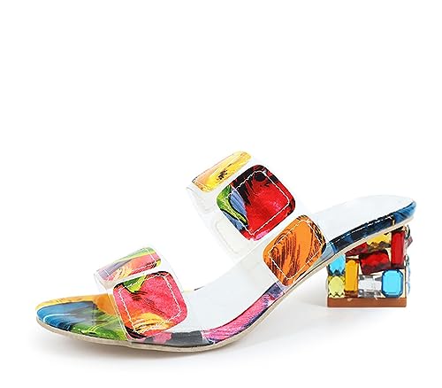 WNRLL Hausschuhe Sandalen Frauen Square Heels Sommer Peep Toe Damen Keilschuhe Elegante weibliche Sandalen,001,39 EU von WNRLL