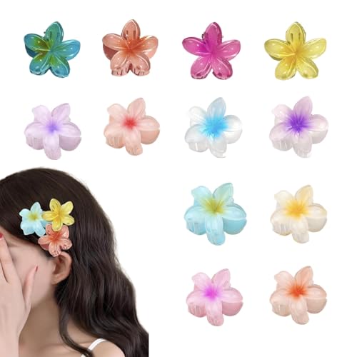12 Stück Blumen Haarklammern, Rutschfeste Kunststoff Haarspangen Blumenförmige Krallenklammern, hawaiianische Blumen Klauenklammern für Frauen Dick Dünn Haar Haarstyling Zubehör, Haarspange Blume(4cm） von WNTJN