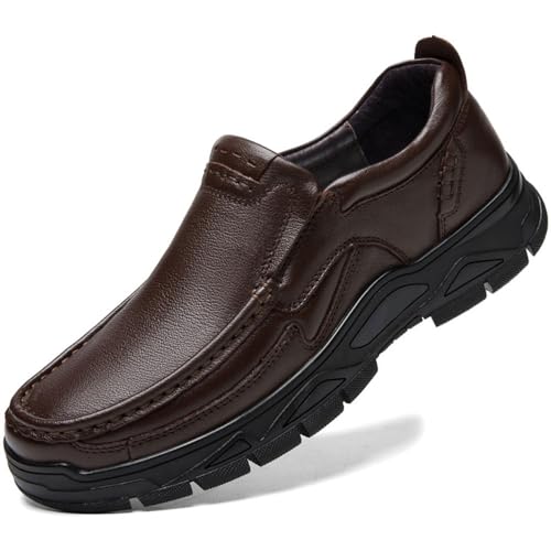 WNUKATO Herren Casual Schuhe Slip On Loafers Leder Schuhe für Kleid Business Arbeiten Büro Braun 40 EU von WNUKATO
