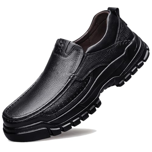 WNUKATO Herren Loafers Leichte Bequeme Freizeitschuhe aus Leder für den täglichen Geschäftsverkehr Schwarz 44 EU von WNUKATO