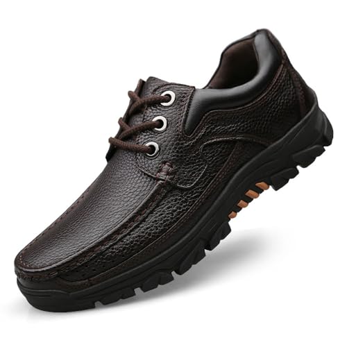 WNUKATO Herrenschuhe Schnürer Freizeitschuhe Bequeme Business Casual Lederschuhe Braun-3 42 EU von WNUKATO