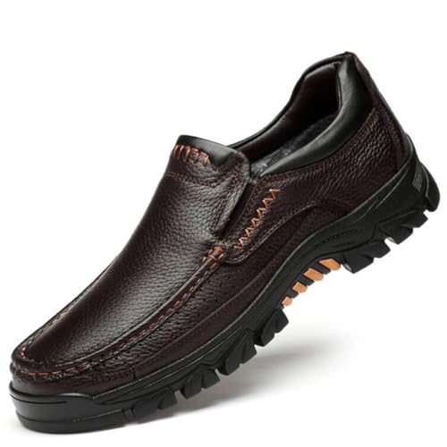 WNUKATO Herrenschuhe Winter gepolstert warm Loafers Klassische Business Casual Lederschuhe Braun-1 45.5 EU von WNUKATO