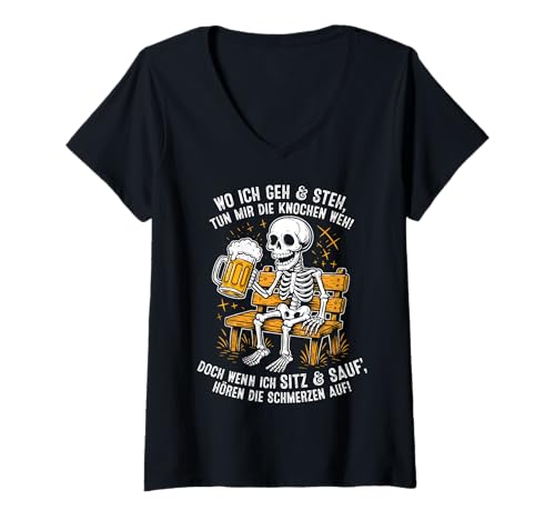 Damen WO ICH GEH & STEH TUN Mir DIE Knochen WEH! Lecker Bierchen T-Shirt mit V-Ausschnitt Damen WO ICH GEH & STEH TUN Mir DIE Knochen WEH! Lecker Bierchen T-Shirt mit V-Ausschnitt von WO ICH GEH & STEH TUN MIR DIE KNOCHEN WEH! - Bier