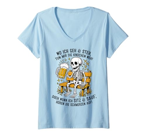 Damen WO ICH GEH & STEH TUN Mir DIE Knochen WEH! Lecker Bierchen T-Shirt mit V-Ausschnitt Damen WO ICH GEH & STEH TUN Mir DIE Knochen WEH! Lecker Bierchen T-Shirt mit V-Ausschnitt von WO ICH GEH & STEH TUN MIR DIE KNOCHEN WEH! - Bier