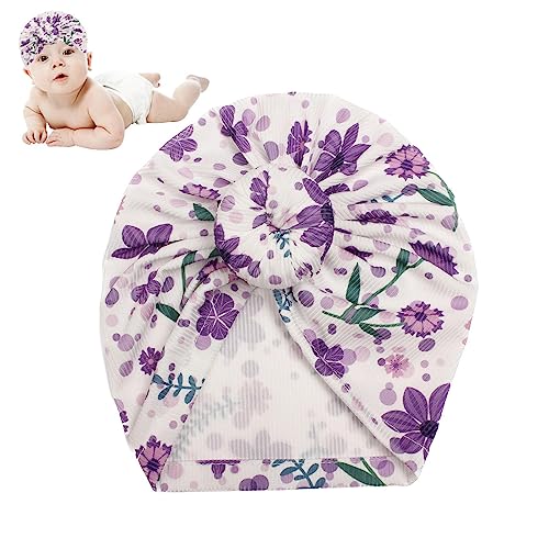 Baby Turban, Neugeborene mit Blumen für Babys Mädchen | Turban-Stirnband für Babys Mädchen 0-3 Monate und 1-2 Jahre für Outdoor-Sport, Alltagskleidung, Fotoshootings, alle Wobblo von WOBBLO