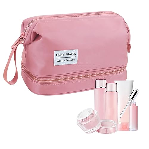 Kosmetiktasche für Frauen auf Reisen, große Kosmetiktasche mit Griff – Design doppellagig hohe Kapazität Organizer Aufbewahrung Make-up für Camper Wobblo, Rosa, 1 von WOBBLO