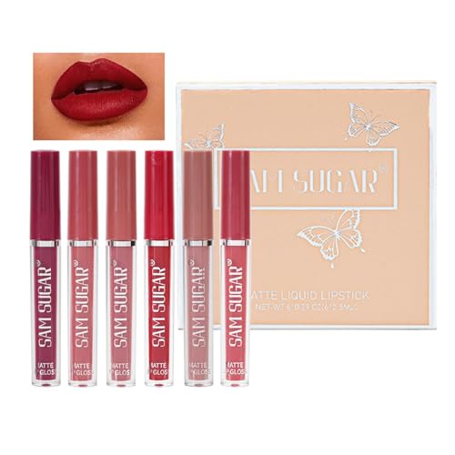 Lippenstift mit Antihaftbeschichtung | Flüssiger Lippenstift mit 6 Farben – wasserdichter Lipgloss mit langanhaltender Farbe, nicht klebende Tasse, mattes Samt-Lipgloss-Set für Frauen und Mädchen von WOBBLO