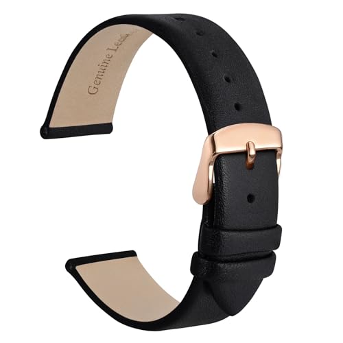 WOCCI 12mm Elegantes Uhrenarmband für Damen mit Roségoldener Schnalle (Schwarz) von WOCCI