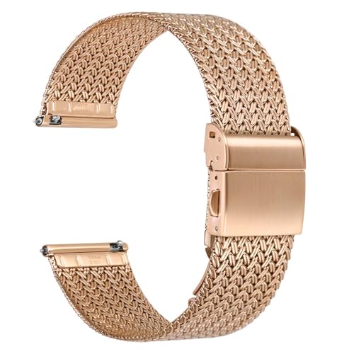 WOCCI 14mm Elite Uhrenarmband aus Metall für Damen und Herren, Gewebtes Mesh Armband, 316L Edelstahl, Schnellverschluss, Faltschließe (Roségold) von WOCCI