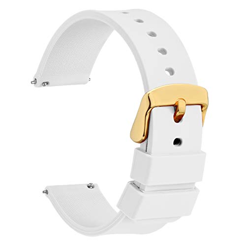 WOCCI 14mm Silikon Uhrenarmband mit Gold Schnalle, Schnellverschluss Armband (Weiß) von WOCCI