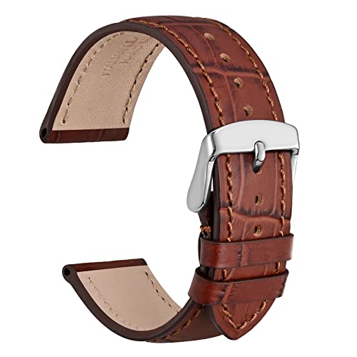 WOCCI 14mm Uhrenarmband Leder für Damen und Herren, Geprägtes Alligator, Silberne Schnalle (Braun) von WOCCI