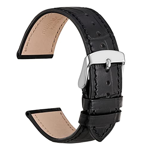 WOCCI 14mm Uhrenarmband Leder für Damen und Herren, Geprägtes Alligator, Silberne Schnalle (Schwarz) von WOCCI