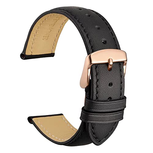 WOCCI 14mm Vintage Leder Uhrenarmband mit Roségoldener Schnalle, Ersatz Armbanduhr (Schwarz) von WOCCI