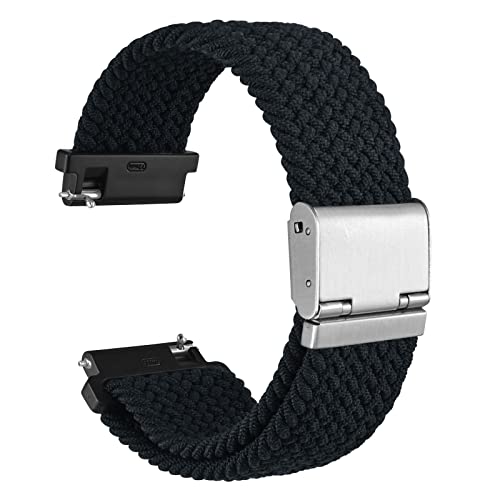 WOCCI 16mm Gewebtes Nylon Uhrenarmband für Damen und Herren, Schnellverschluss, Verstellbare Silberne Schnalle (Schwarz) von WOCCI