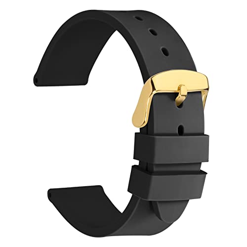 WOCCI 16mm Leichter Silikon Kautschuk Uhrenarmband für Herren und Damen, Goldener Schnalle (Schwarz) von WOCCI